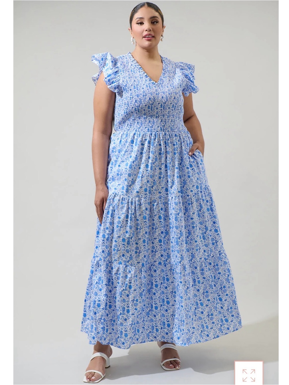 Sugarlips Blue Floral Smocked Maxi Dress - Picture 6 of 15
